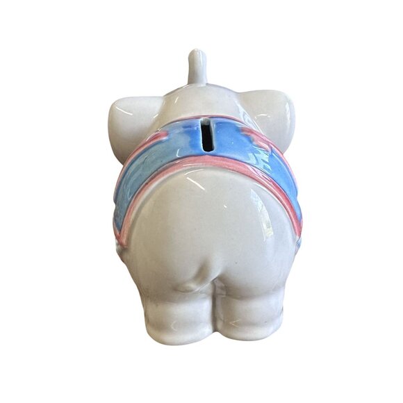 Vintage Ceramic Blue Elephant Bank With Stopper Saddle Korea - Picture 3 of 6